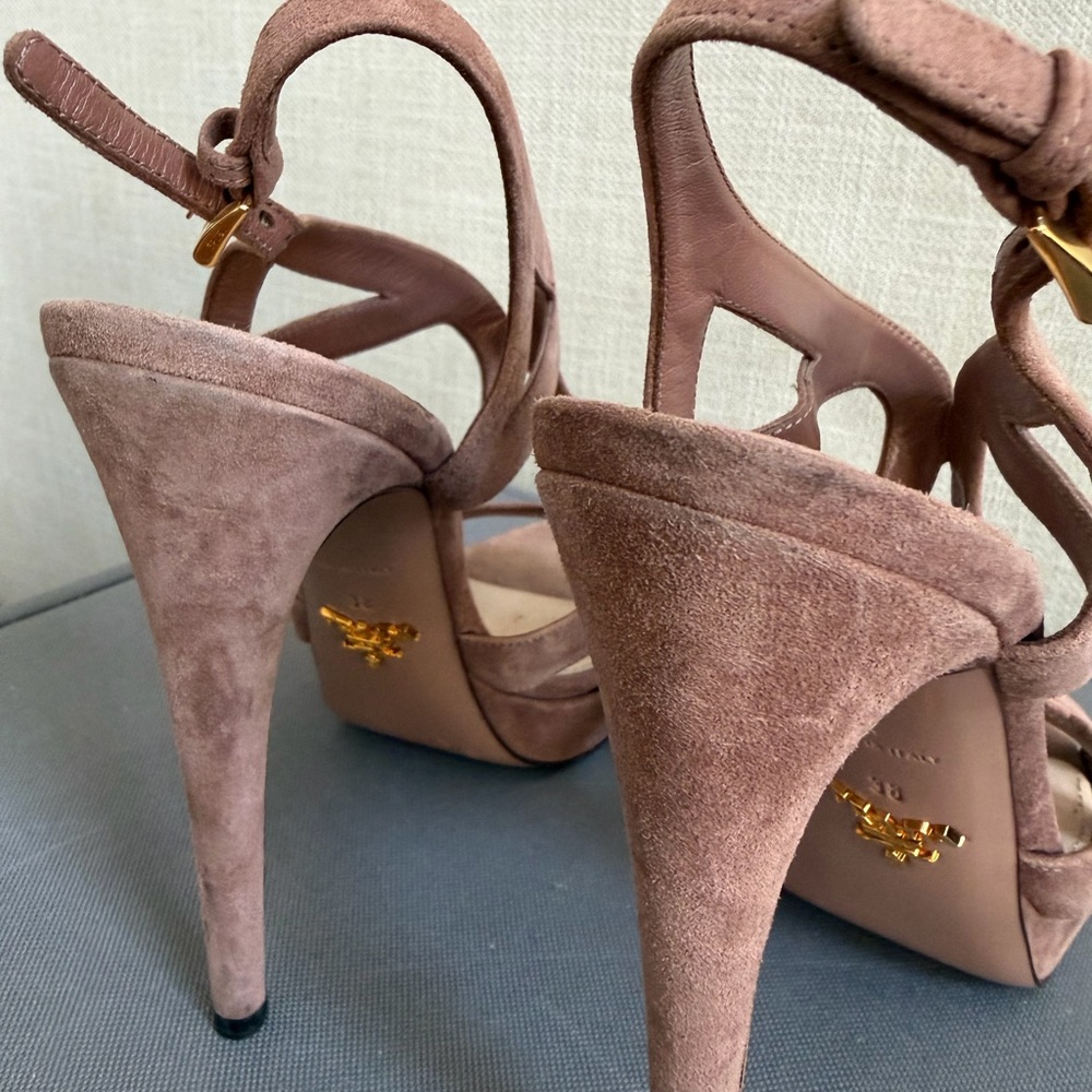 Authentic Prada rose pink Suede Platform High-Heel Sandals size 38 - Picture 4 of 7